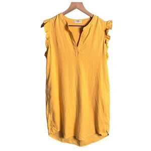 4 Our Dreamers Mustard Yellow Linen Blend Ruffle Sleeve‎ Tunic Top Size S